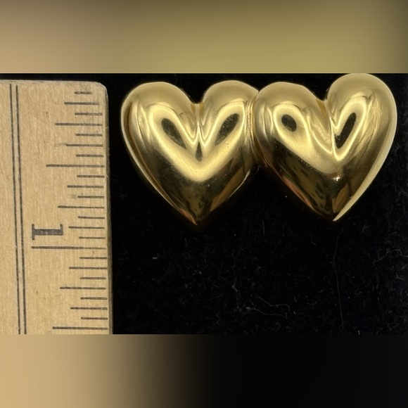 VTG Anne Klein AK Stamped 1.75” Puffy Dual Hearts Shiny Gold-toned Brooch - Picture 5 of 5